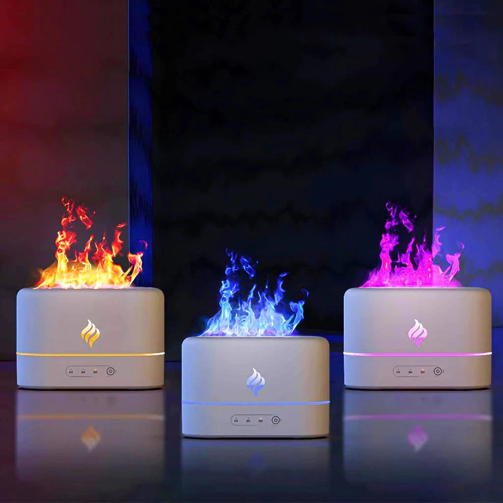 Umidificador - Difusor de Aroma FLAME 200ml – Portátil, Multifuncional com Efeito de Luz de Chama Simulada